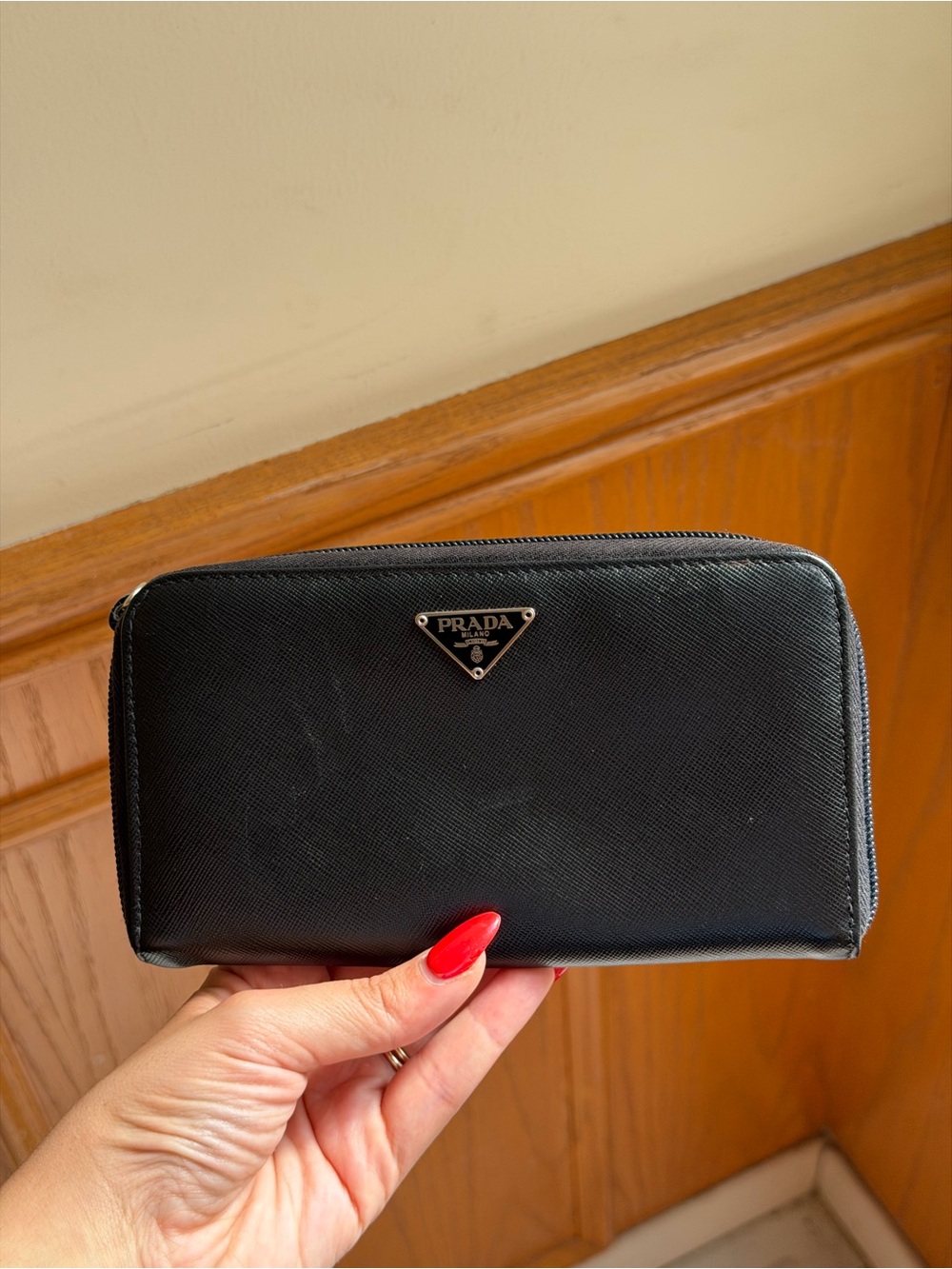 Prada Black Saffiano Zip-Around Wallet